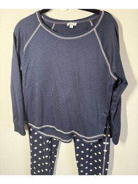 Splendid Pajama Set Womens Medium Navy Blue Polka Dot Lounge PJs Sleepwear